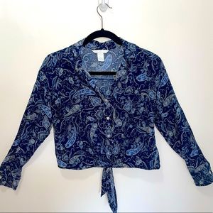 Cropped Paisley Button up with Front tie size 2